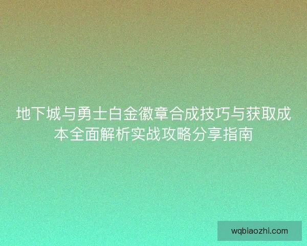 地下城与勇士白金徽章合成技巧与获取成本全面解析实战攻略分享指南